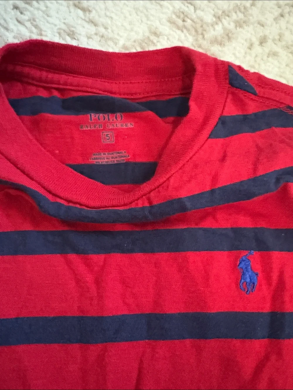 Ralph Lauren Red and Navy Striped Long Sleeve Tee